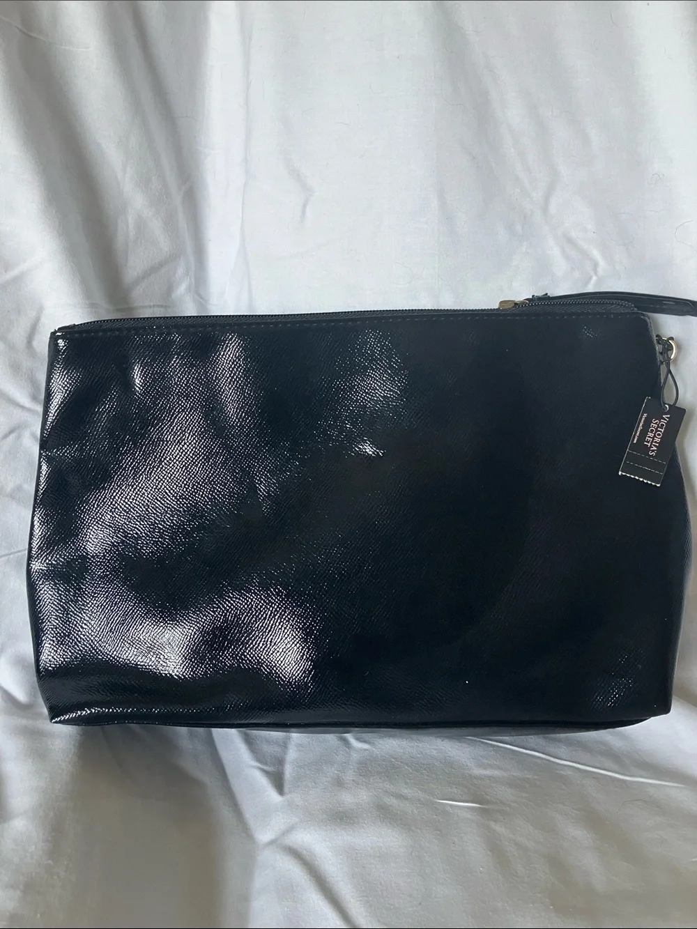 Victoria's Secret Black Cosmetic Pouch with Pink Logo and Gold Heart Studs